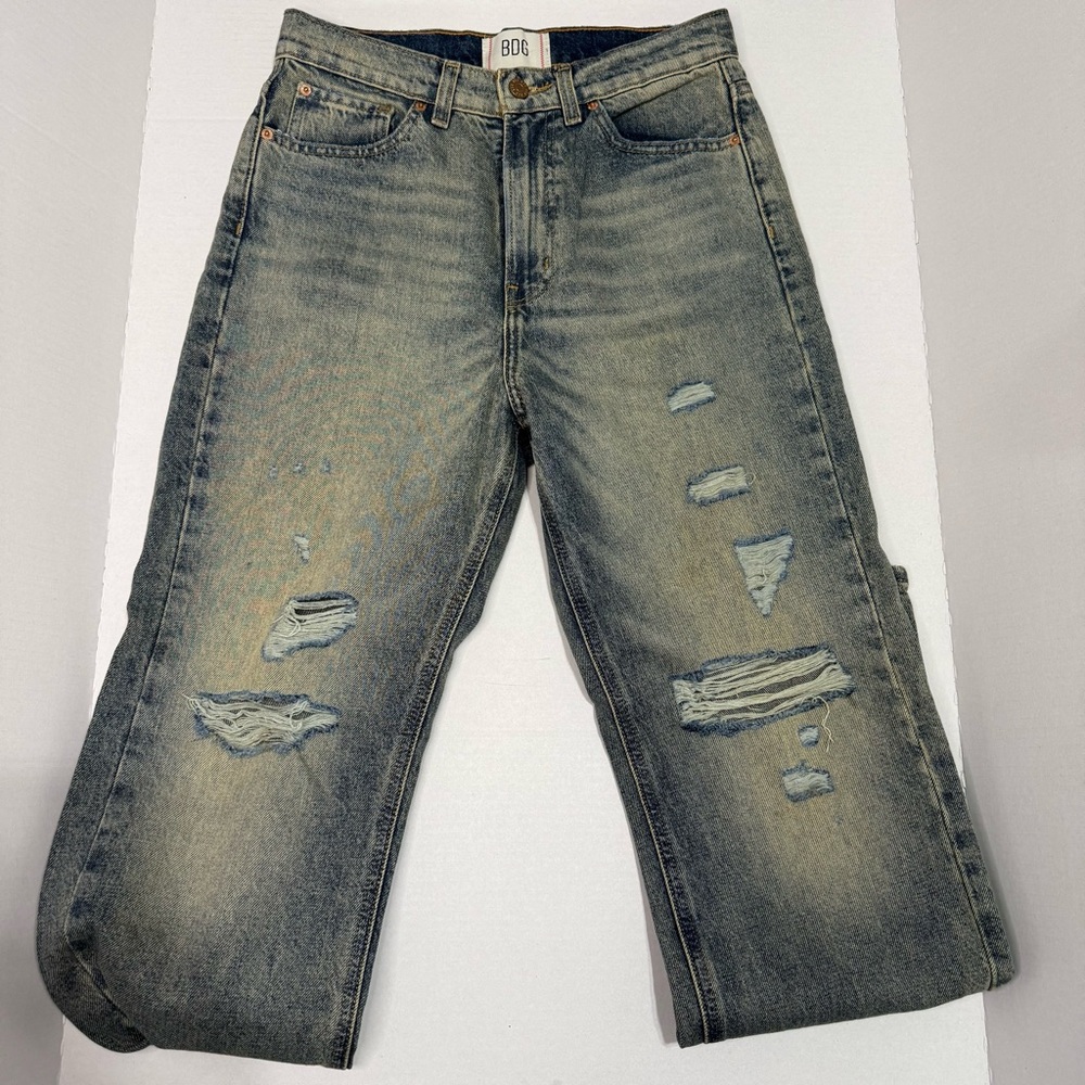 BDG Women's Straight Leg Distressed Jeans - Blue